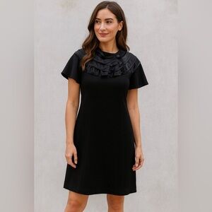 ABS Allen Schwartz Black Women’s Dress with Ruffle Detail Knee Length LBD 10